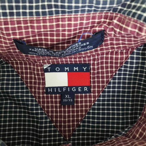 トミーヒルフィガー TOMMY HILFIGER ワンポイント刺繍チェックボタンダウン半袖シャツ メンズ import:XL