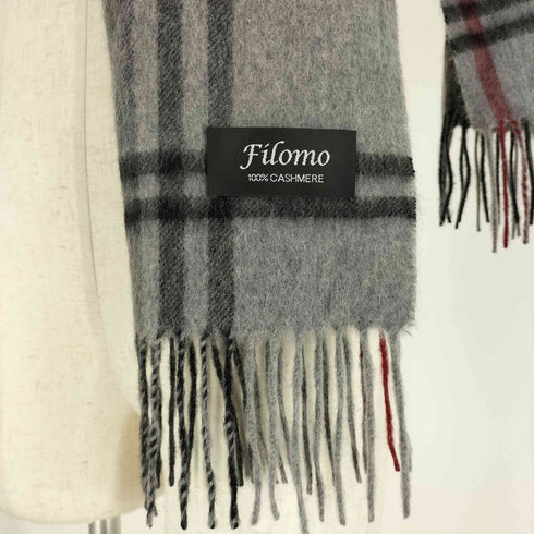 FILOMO チェック カシミヤ フリンジ マフラー レディース