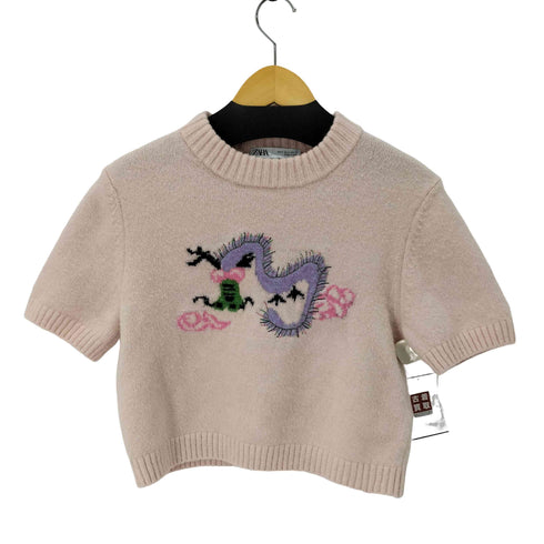 ザラ ZARA 刺繍デザインS/Sクロップドニット レディース import:M