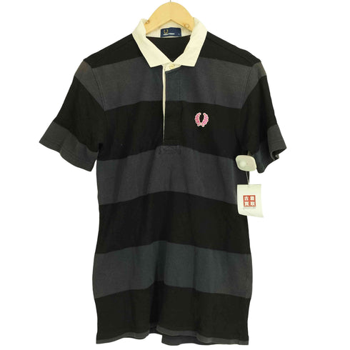 フレッドペリー FRED PERRY 月桂樹 ロゴ刺繍 ゴムボタン 半袖ポロシャツ ラガーシャツ メンズ L