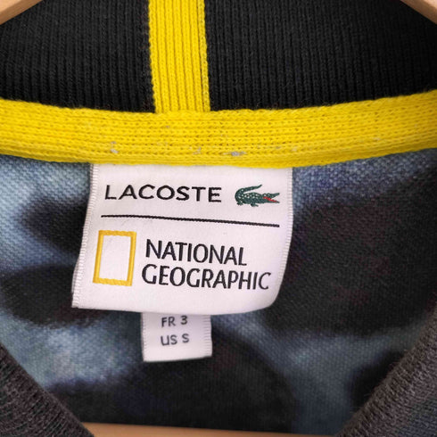 ラコステ LACOSTE ×NATIONAL GEOGRAPHIC ビッグロゴ刺繍 アニマルプリントポロシャツ メンズ US S