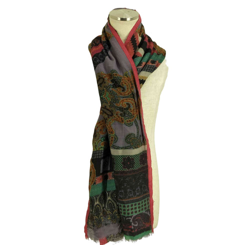 エトロミラノ ETRO MILANO カシミヤ100 総柄 大判 フリンジ スカーフ ストール レディース