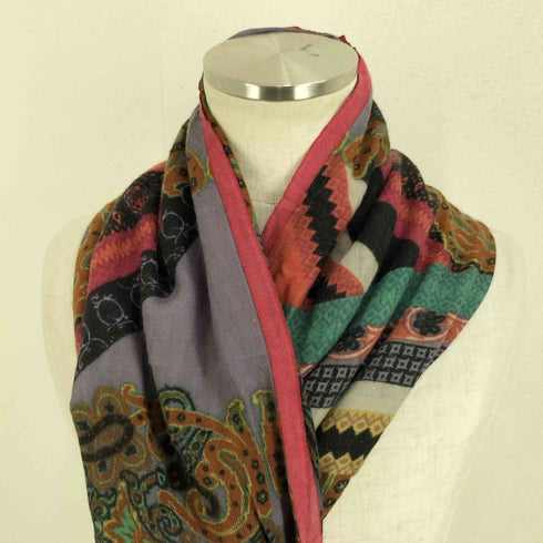 エトロミラノ ETRO MILANO カシミヤ100 総柄 大判 フリンジ スカーフ ストール レディース