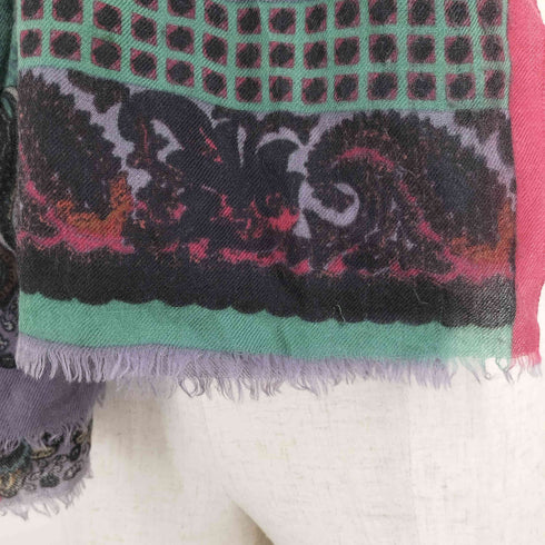 エトロミラノ ETRO MILANO カシミヤ100 総柄 大判 フリンジ スカーフ ストール レディース