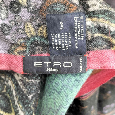 エトロミラノ ETRO MILANO カシミヤ100 総柄 大判 フリンジ スカーフ ストール レディース