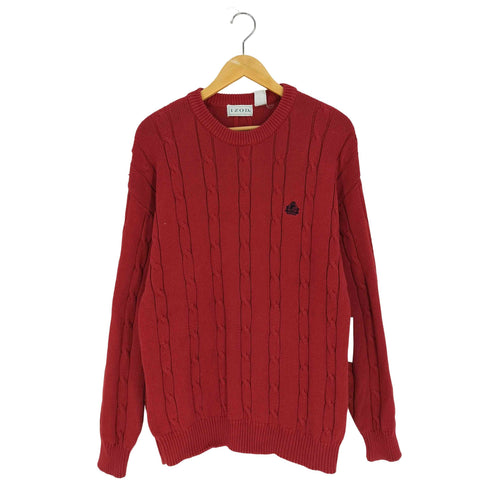 アイゾッド IZOD 90s ロゴ刺繍 ケーブル クルーネック コットンニット メンズ import:M