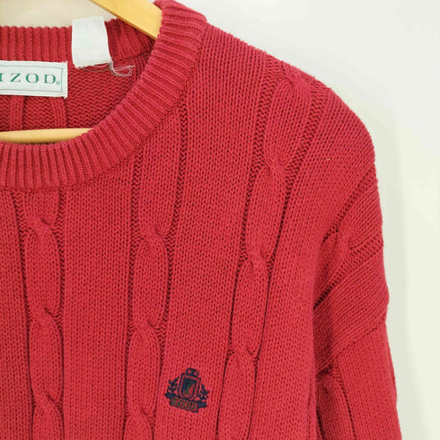 アイゾッド IZOD 90s ロゴ刺繍 ケーブル クルーネック コットンニット メンズ import:M