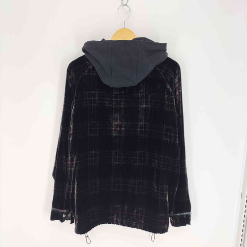 ザラ ZARA マドラスチェック 裾ドローコード フーデッド ベロア ジャケット メンズ import:M