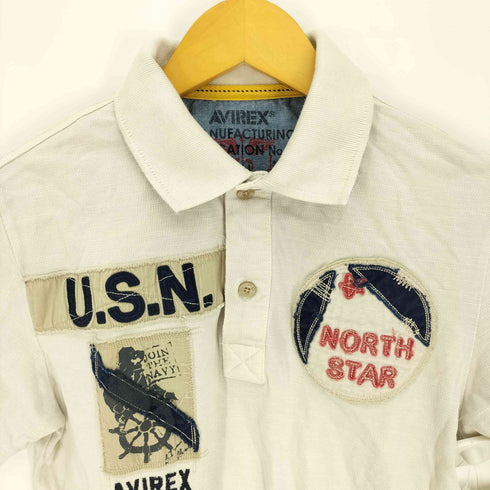 アヴィレックス AVIREX U.SN NORTH STAR 両面刺繍 ワッペン S/S 鹿の子 ポロシャツ メンズ JPN:M