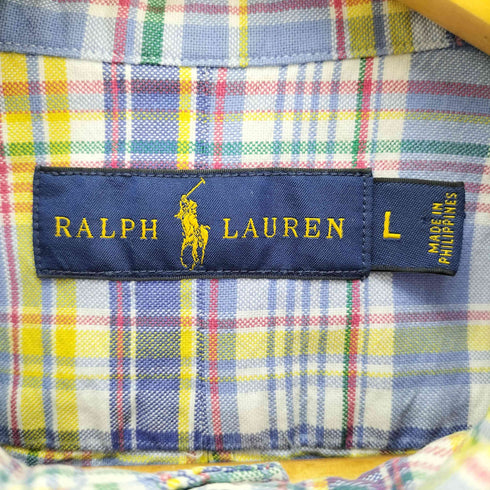 ラルフローレン RALPH LAUREN ポニー刺繍 マドラスチェック B.D S/S シャツ メンズ import:L