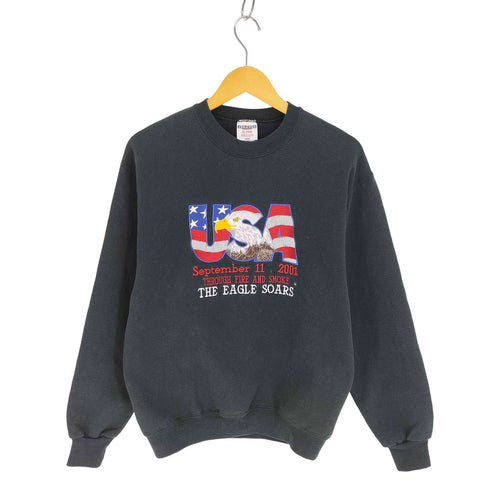 ジャージーズ JERZEES 90-00S SUPER SWEATS USA SEPTEMBER 11 2001 イーグル 刺繍 ポリコットン クルーネック トレーナー メンズ import:M