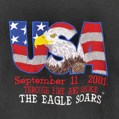ジャージーズ JERZEES 90-00S SUPER SWEATS USA SEPTEMBER 11 2001 イーグル 刺繍 ポリコットン クルーネック トレーナー メンズ import:M