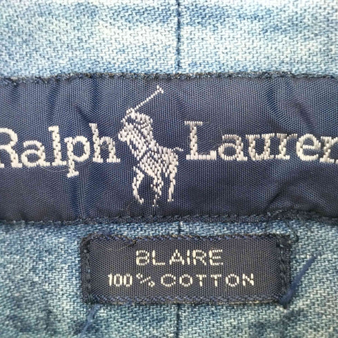 ラルフローレン RALPH LAUREN 90s BLAIRE ポニー刺繍 デニム ボタンダウンシャツ メンズ import:M