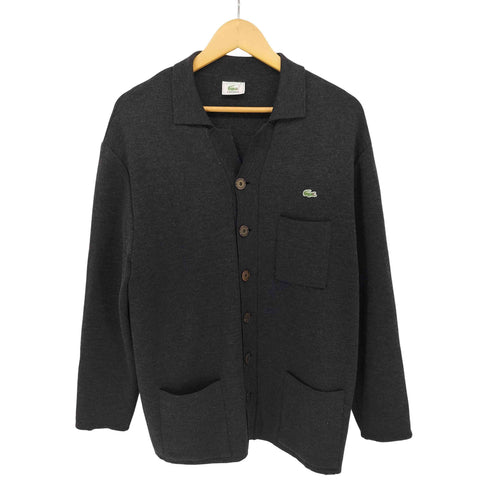 ラコステ LACOSTE 80-90S スペイン製 襟付 ワニワッペン ウール カーディガン メンズ EUR:52