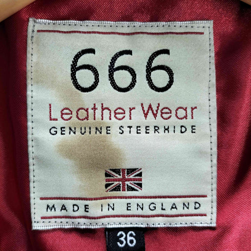 トリプルシックスレザーウェア 666 Leather Wear 英国製 本革 ダブル ライダースジャケット メンズ UK:36