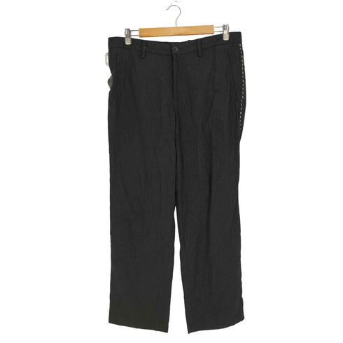 イッセイミヤケ ISSEY MIYAKE 07SS 黒タグ シワ 縮絨加工 リネン ステッチ スラックスパンツ メンズ JPN:4