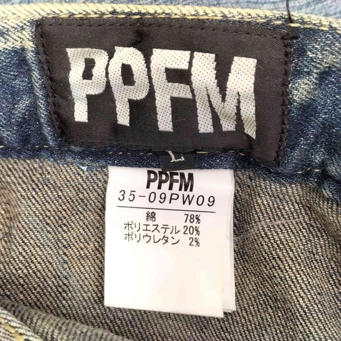 ピーピーエフエム PPFM Oカーブ リペア加工 ジップ ドーナツ デニム パンツ Y2K メンズ JPN:L