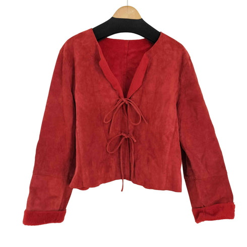 VINTAGE RED SUEDE GENUINE LEATHER FAUX FUR LINED JACKET レディース 18