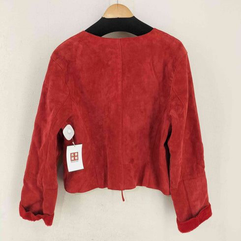 VINTAGE RED SUEDE GENUINE LEATHER FAUX FUR LINED JACKET レディース 18