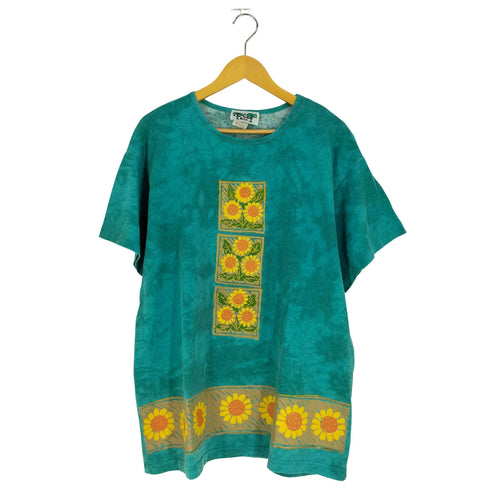 CoConut BAY USA製 タイダイ柄 フラワー プリント 刺繍 Tシャツ メンズ import:XL