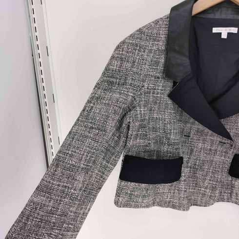 ポールカ PAULE KA ラペル 異素材 切替 ツイード クロップド ジャケット レディース FR:40