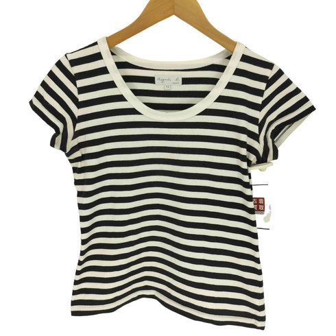 アニエスベー agnes b. PARIS 白黒 ボーダー フレンチスリーブ Uネック Tシャツ レディース T2