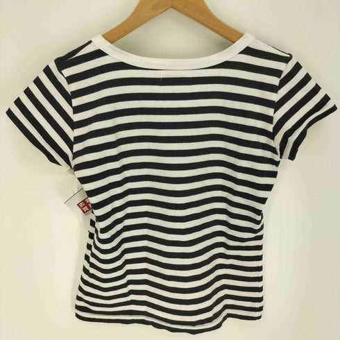 アニエスベー agnes b. PARIS 白黒 ボーダー フレンチスリーブ Uネック Tシャツ レディース T2
