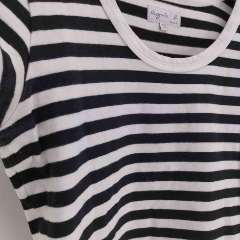 アニエスベー agnes b. PARIS 白黒 ボーダー フレンチスリーブ Uネック Tシャツ レディース T2