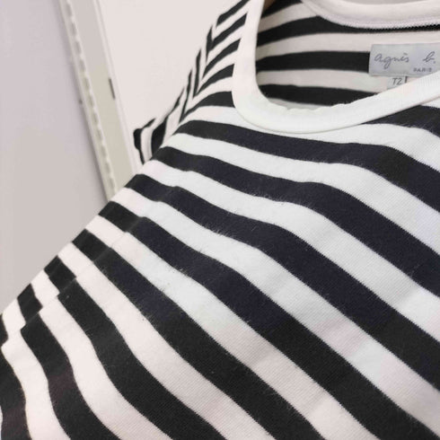 アニエスベー agnes b. PARIS 白黒 ボーダー フレンチスリーブ Uネック Tシャツ レディース T2