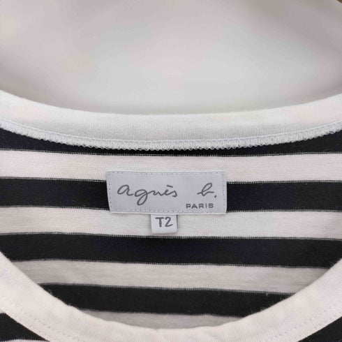 アニエスベー agnes b. PARIS 白黒 ボーダー フレンチスリーブ Uネック Tシャツ レディース T2