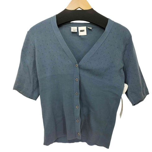ダナキャランニューヨーク DKNY 90s OLD 織柄 コットン S/S カーディガン レディース import:L