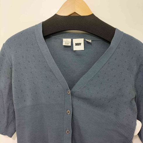 ダナキャランニューヨーク DKNY 90s OLD 織柄 コットン S/S カーディガン レディース import:L