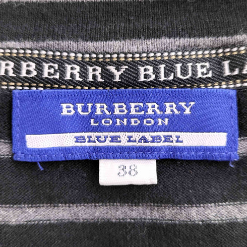 バーバリーブルーレーベル BURBERRY BLUE LABEL ロゴ刺繍 パフスリーブ ボーダーカットソー レディース 38