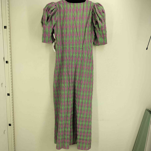 ザラ ZARA ZARA CHECK PRINT DRESS パフスリーブ Vネック ロングワンピース ドレス レディース import:M