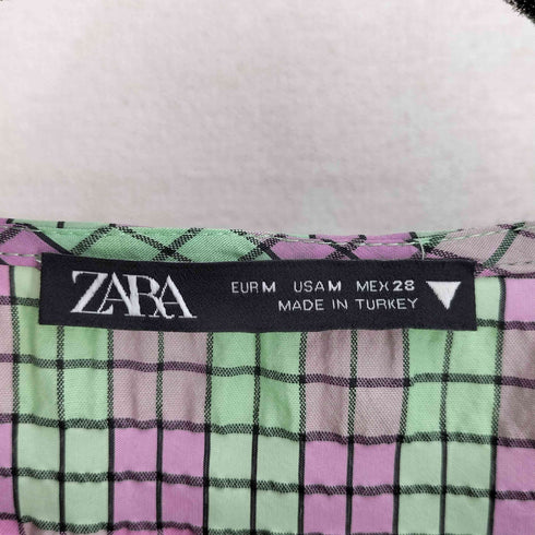 ザラ ZARA ZARA CHECK PRINT DRESS パフスリーブ Vネック ロングワンピース ドレス レディース import:M
