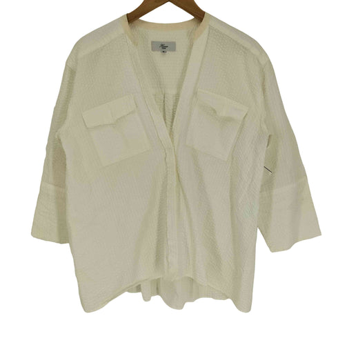 ハリス HARRISS サッカー ストライプ ベルト付き Vネック シャツ ブラウス レディース FR:36