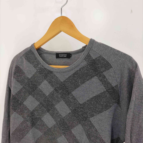 バーバリーブラックレーベル BURBERRY BLACK LABEL チェック 裾ロゴ 七分袖 クルーネックTシャツ メンズ JPN:2