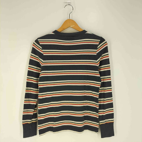 メゾンキツネ MAISON KITSUNE ロゴ刺繍 ボーダー ロングスリーブTシャツ レディース import:S