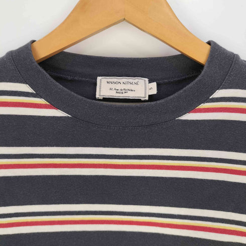 メゾンキツネ MAISON KITSUNE ロゴ刺繍 ボーダー ロングスリーブTシャツ レディース import:S