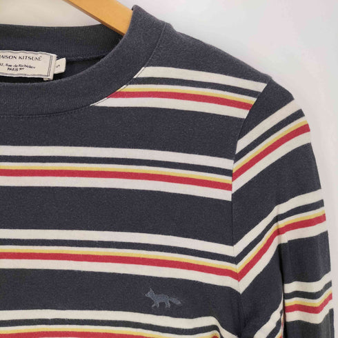 メゾンキツネ MAISON KITSUNE ロゴ刺繍 ボーダー ロングスリーブTシャツ レディース import:S