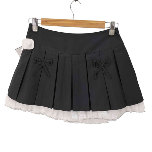 リボン レイヤード プリーツミニスカート レディース