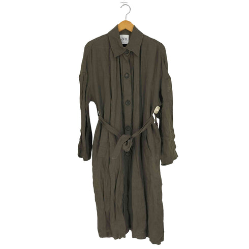 ザラ ZARA リネン ベルテッド ステンカラーコート レディース import:M