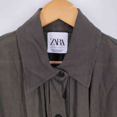 ザラ ZARA リネン ベルテッド ステンカラーコート レディース import:M