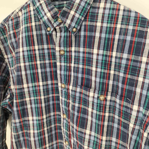 エディーバウアー Eddie Bauer 90S 白タグ マドラスチェック フラップポケット B.D L/S シャツ メンズ import:XS