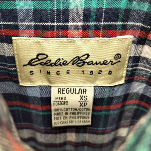 エディーバウアー Eddie Bauer 90S 白タグ マドラスチェック フラップポケット B.D L/S シャツ メンズ import:XS