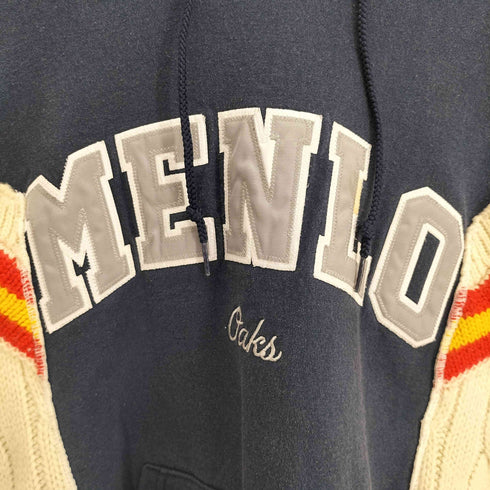 ホワイト WHITE Championボディ MENLO 刺繍 リメイク ケーブルニット ドッキング プルオーバー パーカー メンズ import:M