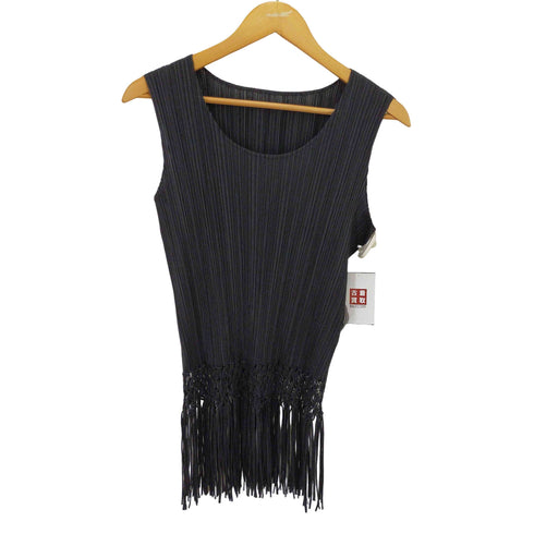 プリーツプリーズイッセイミヤケ PLEATS PLEASE ISSEY MIYAKE 裾フリンジ プリーツ ノースリーブ カットソー レディース JPN:3