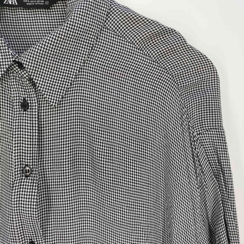 ザラ ZARA ハウンドトゥース シャツワンピース レディース import:S