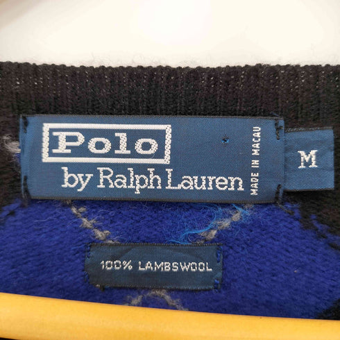 ポロバイラルフローレン Polo by RALPH LAUREN LAMBS WOOL100% アーガイル Vネックニット メンズ import:M
