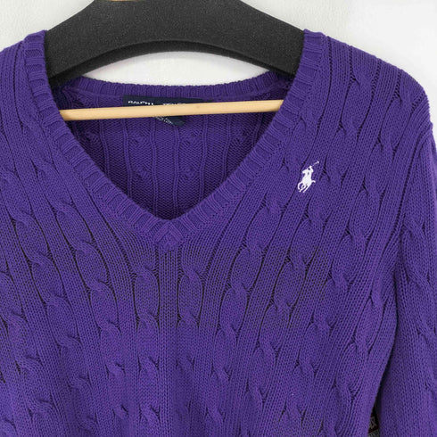ラルフローレンスポーツ RALPH LAUREN SPORT Vネック コットン ケーブル 長袖 ニット レディース import:M